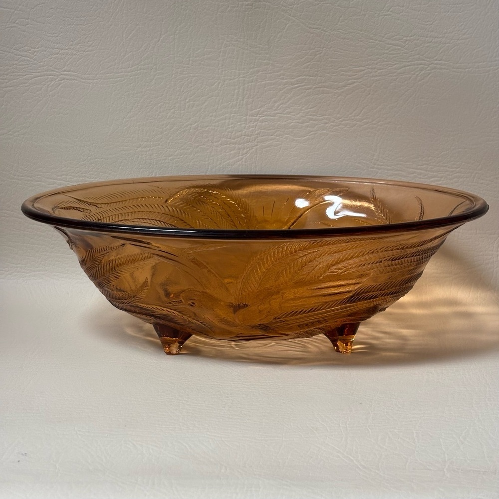 Vintage Pink Tiara Glass Oval Footed Centerpiece Fruit Bowl with Birds Paradise - Picture 2 of 8